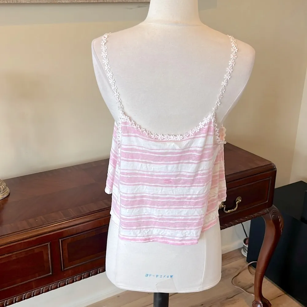 Crop Top Pastel Pink Stripe Shirt Flowy Daisy Straps - Image 9