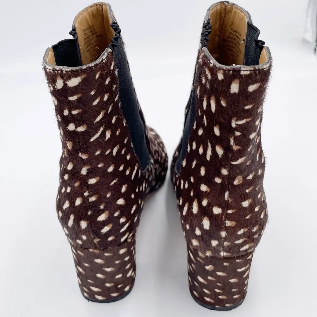 J. Crew Calf Hair Heeled Chelsea Boots Size 9.5 Ankle Bootie Brown Spotted AA523 - Image 6