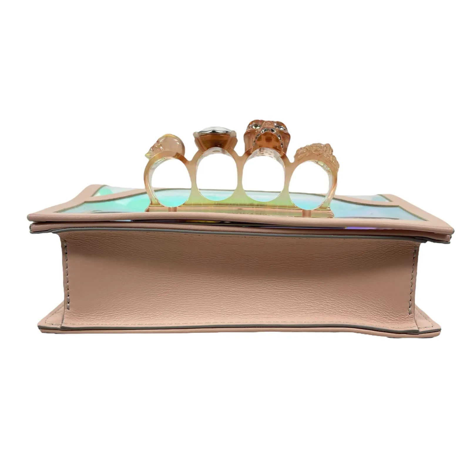 Alexander McQueen Mini Jewelled Crossbody Bag Holographic Pink PVC Leather - Image 8