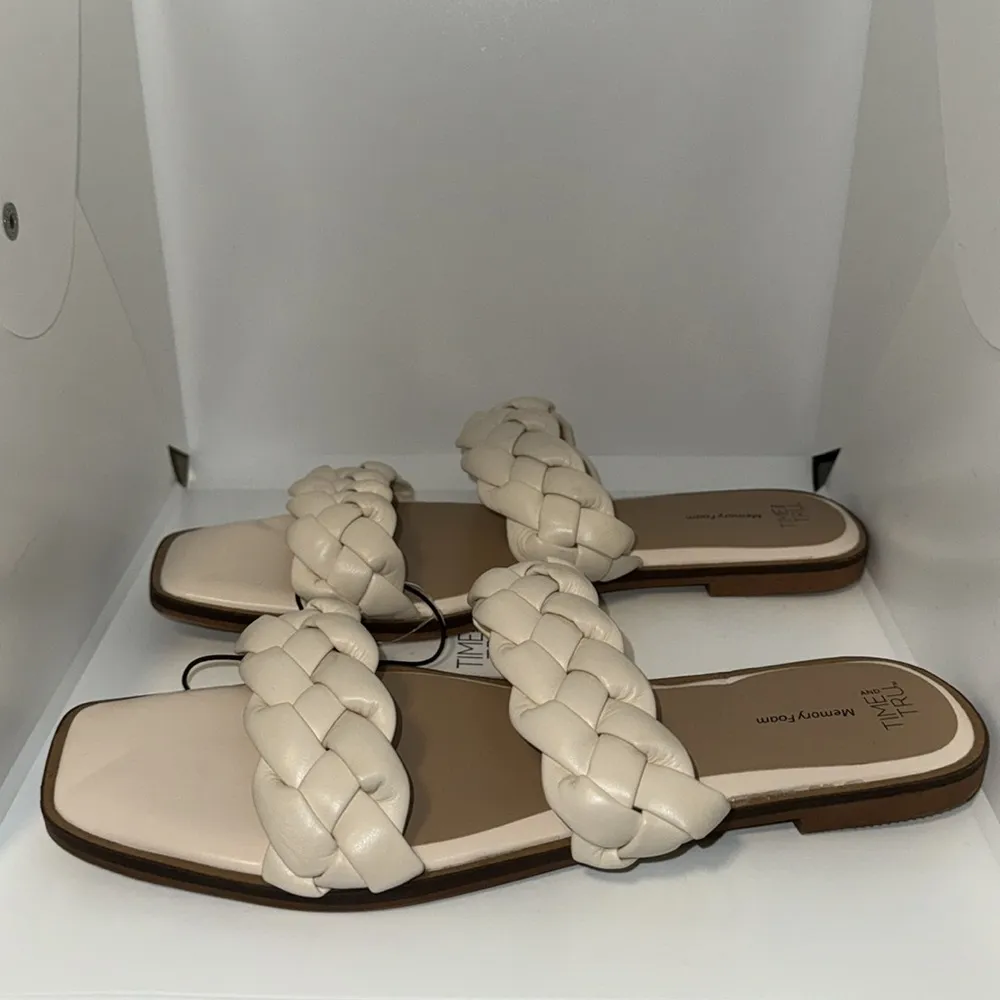 TIME AND TRU BRAIDED Slides SANDALS Vegan Leather Women’s 11 Ivory Cream - Image 4