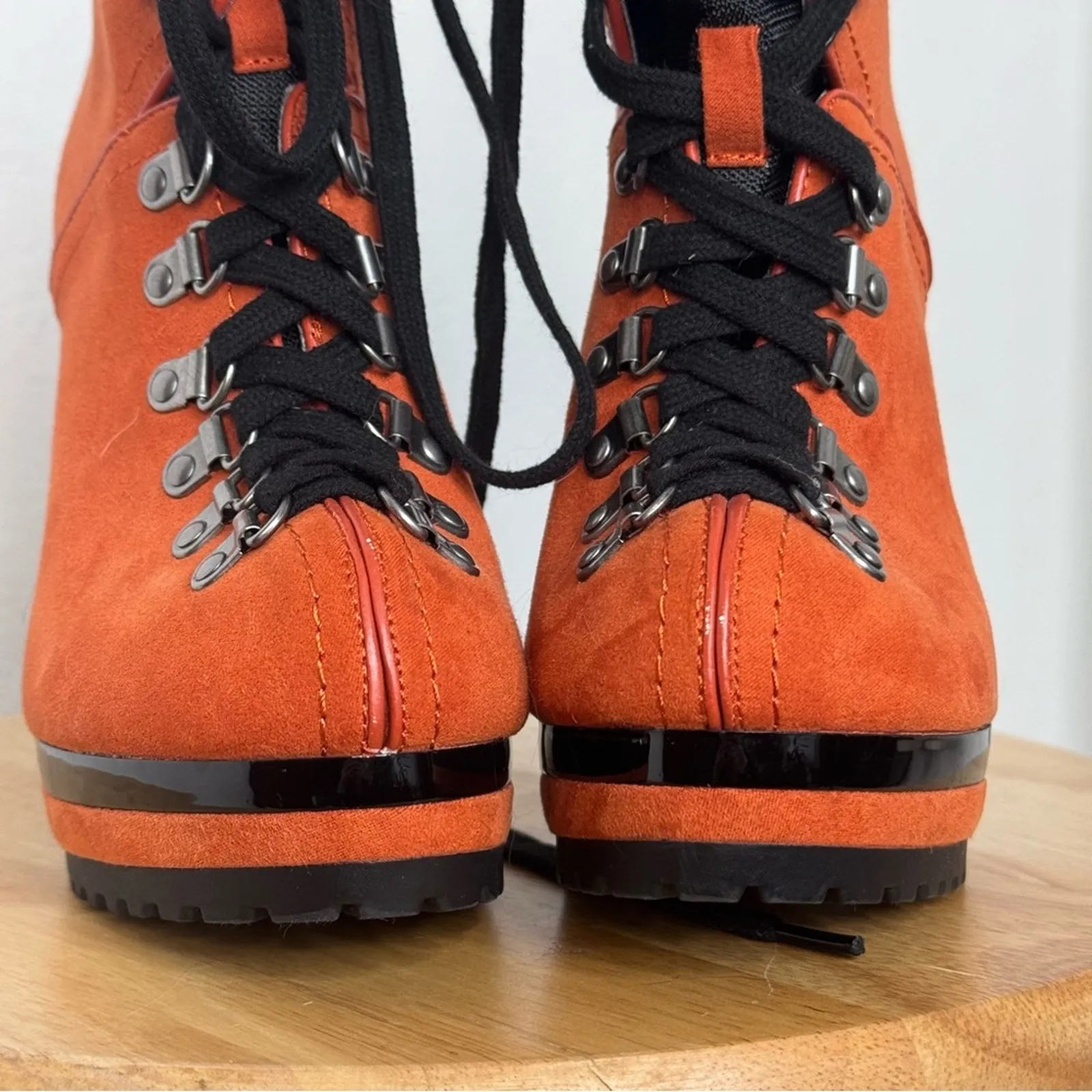 2010s Indie Sleaze Stiletto Hiking Style Boots Orange Size 8 Heels Platform - Image 4