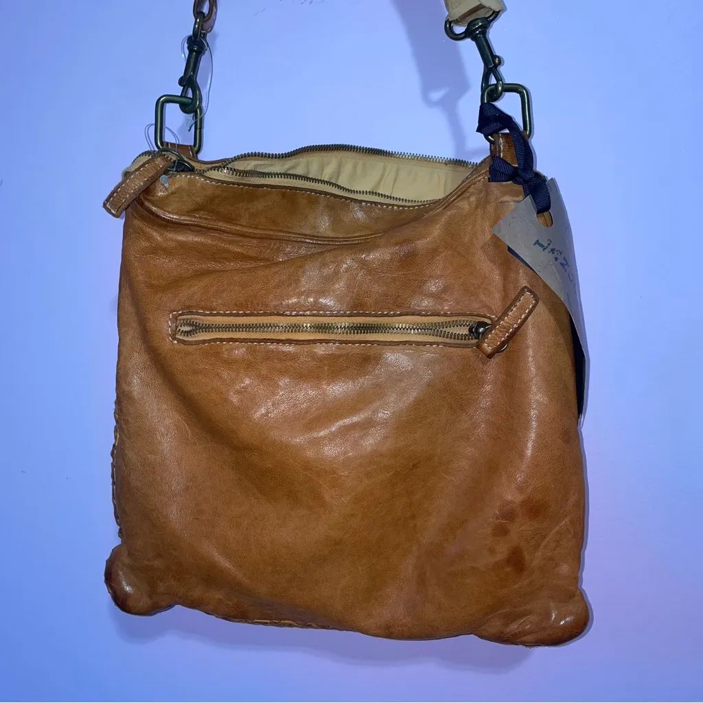 NEW Langellotti Italian Leather Woven Large Crossbody Bag Purse Boho Country Brown - Image 3