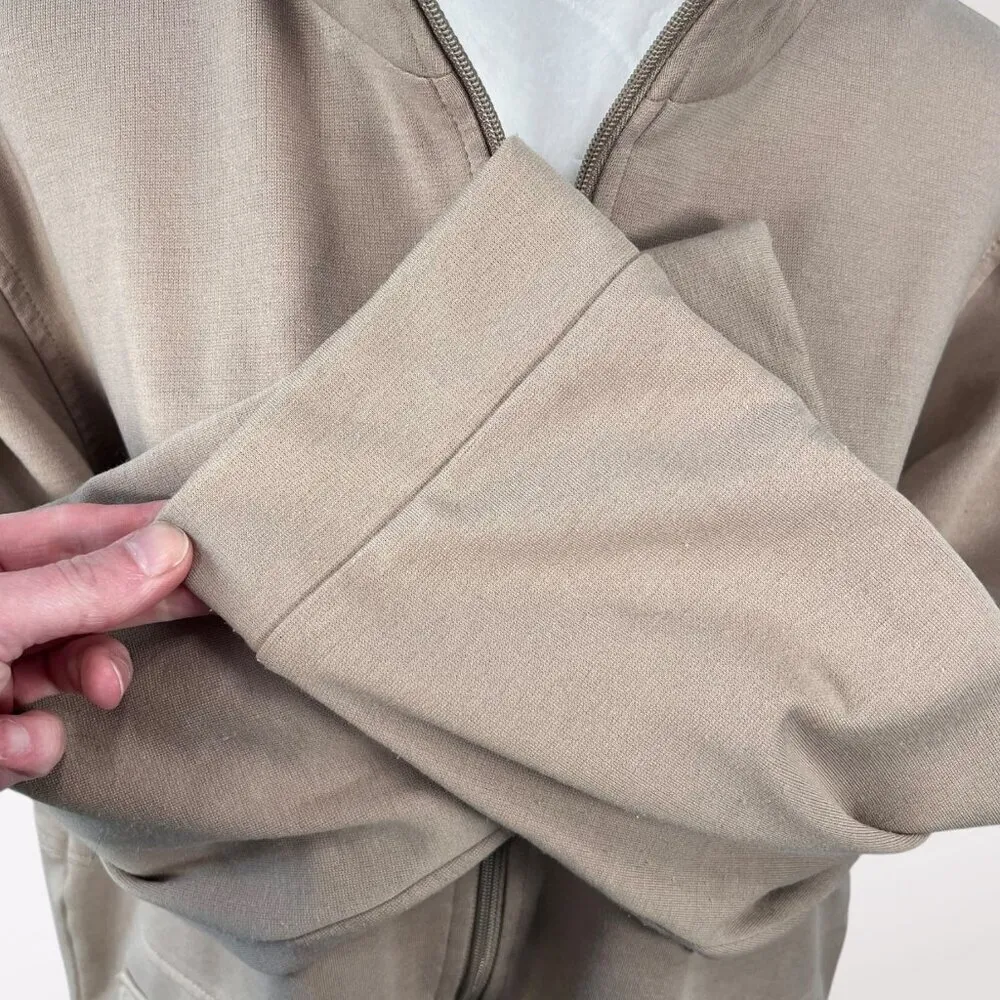 Allison Daley Lightweight Full Zip Jacket Tan Navy Trim Petite Large - Image 8