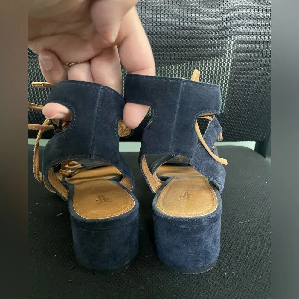 FRYE BLAIR SIDE WOMENS BLUE BROWN SUEDE GLADIATOR SANDALS SHOES SZ 7.5 - Image 6