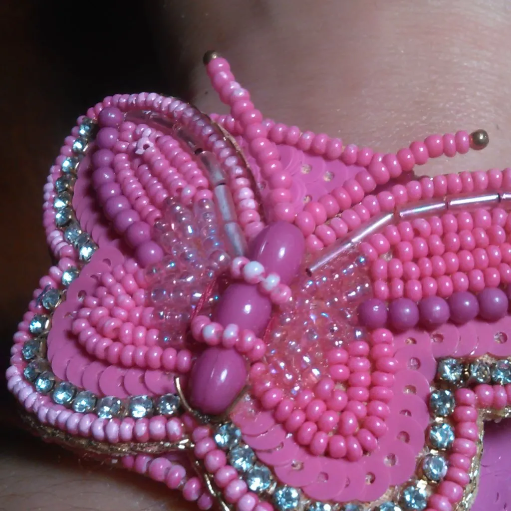 Handcrafted Fushsia Seed Beaded Butterfly Cuff Bracelet - Image 10