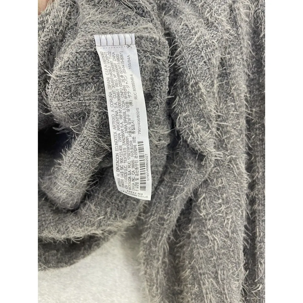 Zara Women's Sweater Furry Solid Gray Size Small Ribbed Long Sleeve Round Neck - Image 4