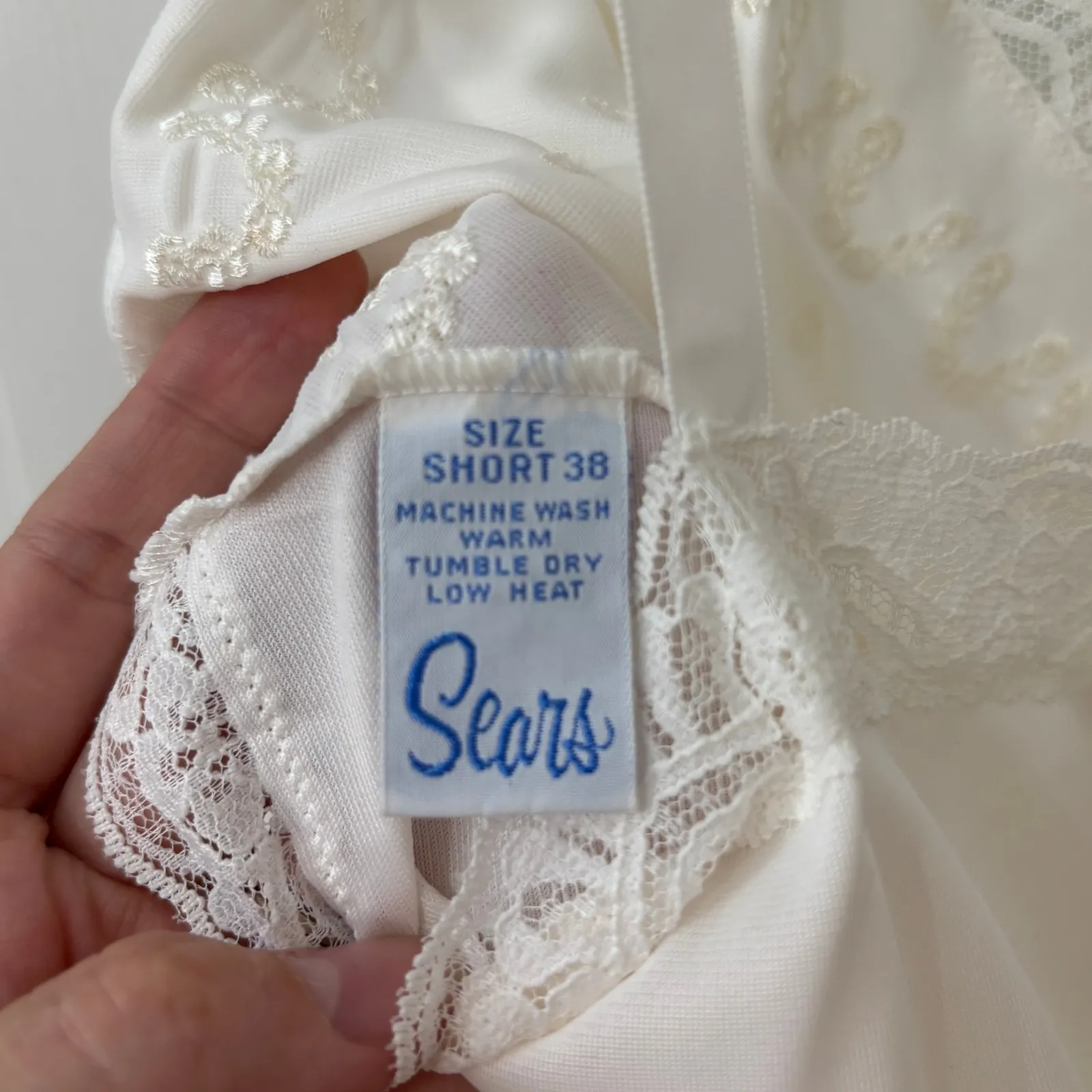 Vtg Sears Embroidered Slip Dress Coquette Y2K Cottagecore Ivory Lace Trim 38 NWT White Size M - Image 5