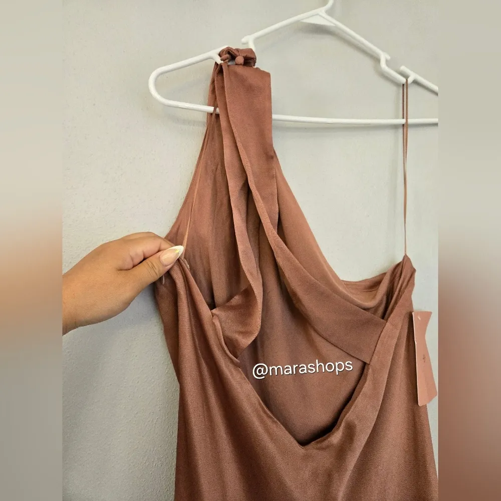 BHLDN Nicoletta One Shoulder Scarf Satin Midi Dress - Image 7