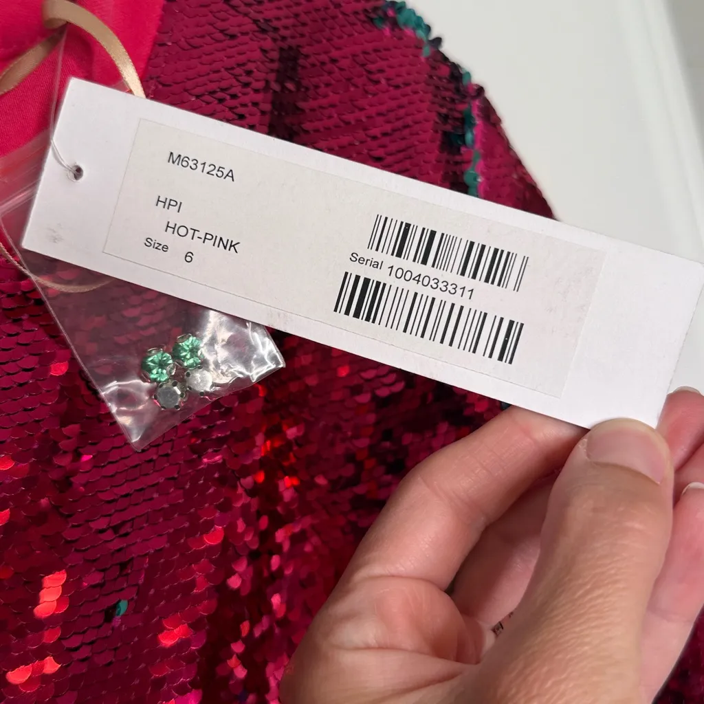 NEW Jovani Hot Pink Sequin Heart Gemstone‎ Dress - Size 6 - Image 7