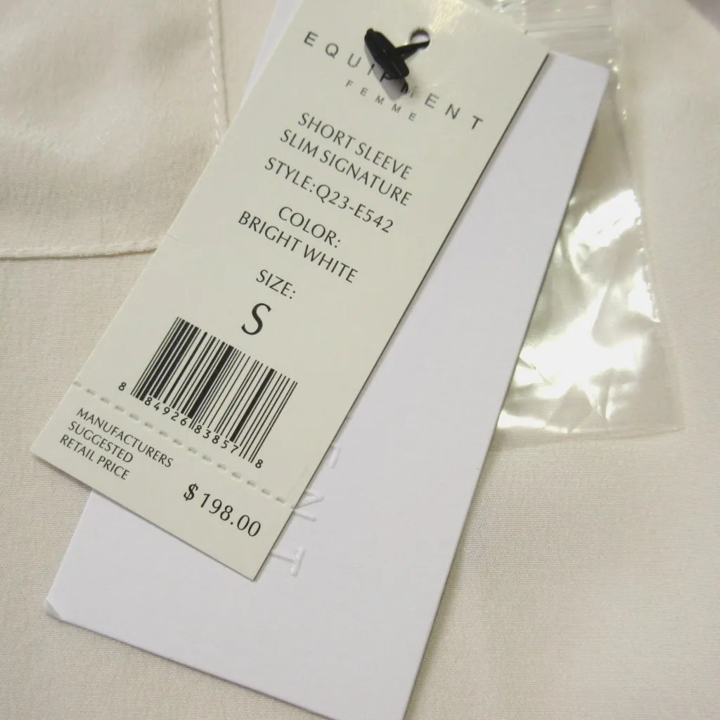 NWT Equipment Short Sleeve Slim Signature in Bright White Silk Shirt S - Image 3