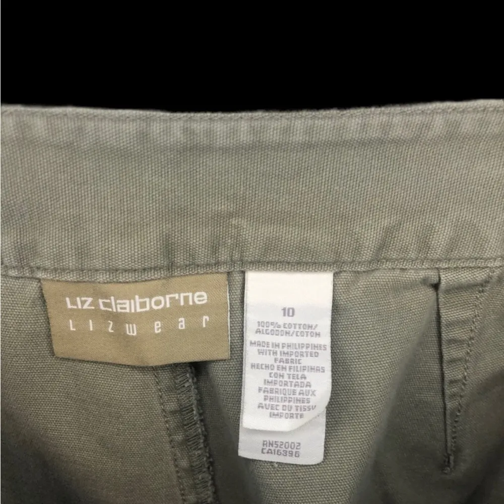 Liz Claiborne Liz Wear Cotton High Waist Khaki Green Front Pockets Shorts 10 - Image 9