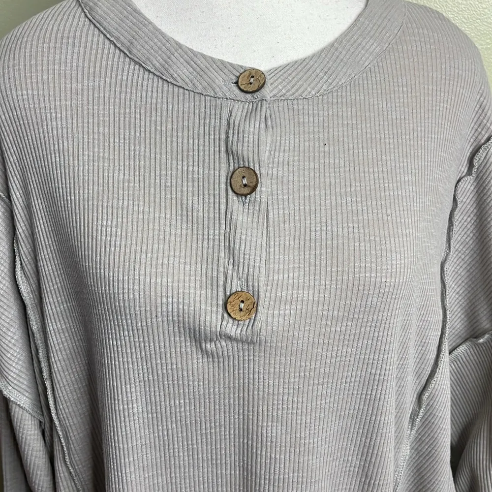 Baltic Born Henley Gray Button-Up drop shoulder long Sleeve Top size 2X - Image 2