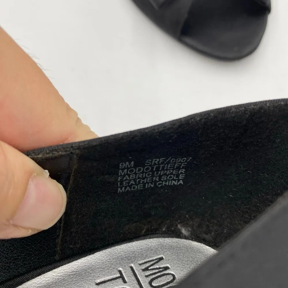 Mootsie + Tootsie Women's Black Satin Rhinestone Bow Peep Toes Heels Size 9 - Image 7