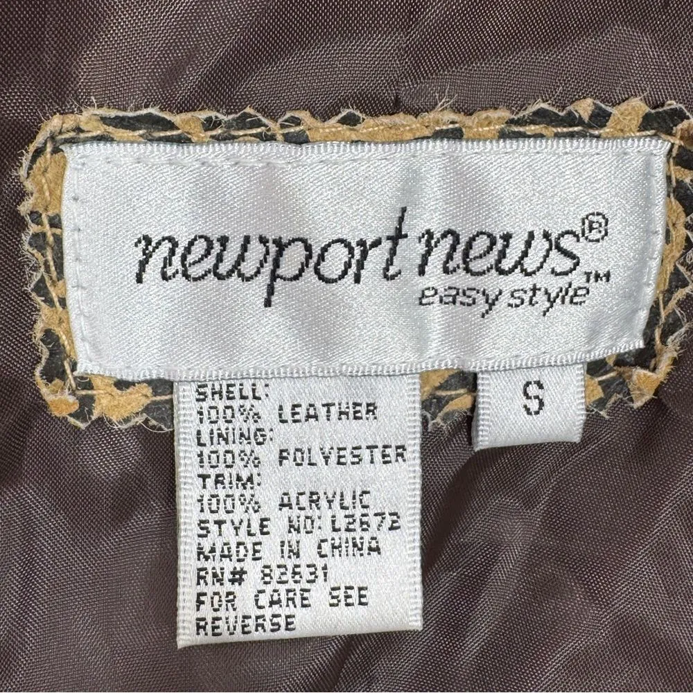 Newport News Vintage Embossed Faux Fir Trim Leather Princess‎ Swing Coat Small - Image 12