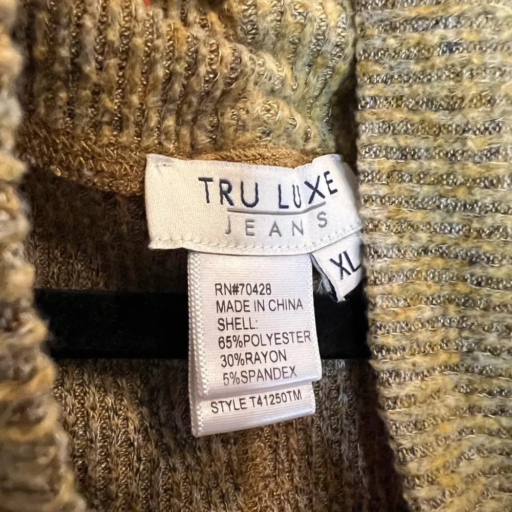 Tru Luxe Jeans Mustard Knit Textured V Neck Cowl Neckline Tunic XL Mustard Yellow - Image 6