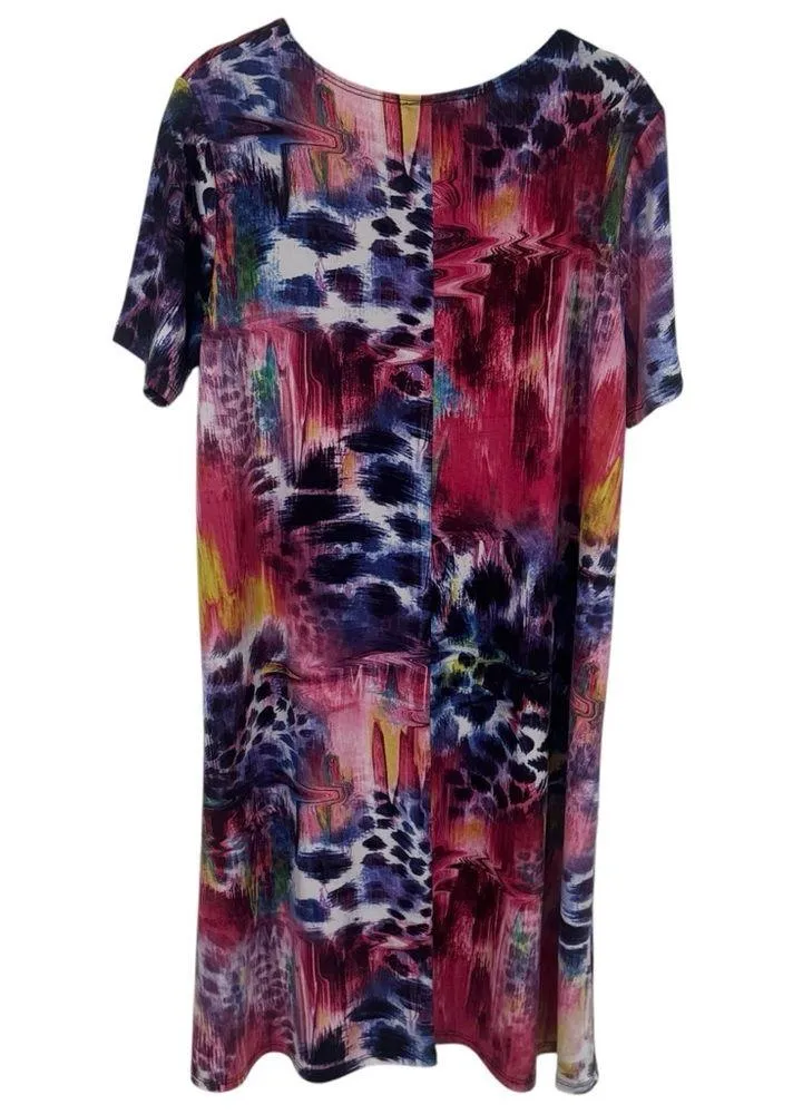 Sea & Anchor Multicolor Leopard Watercolor Print Jersey Knit Flowy Dress L/XL Pink Size L - Image 5