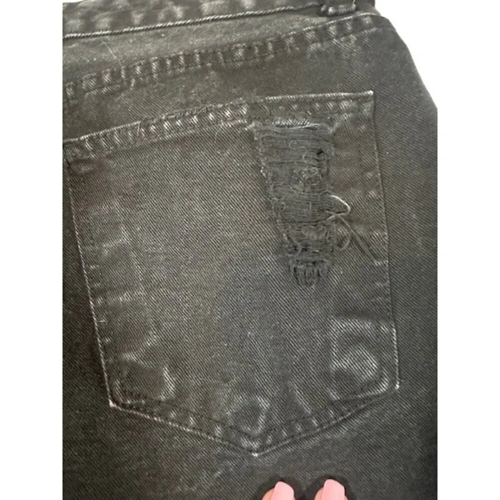 Farm Rio  Black Lightly Distressed Cuffed Classic Denim Jean Shorts Women Sz 40 M - Image 7