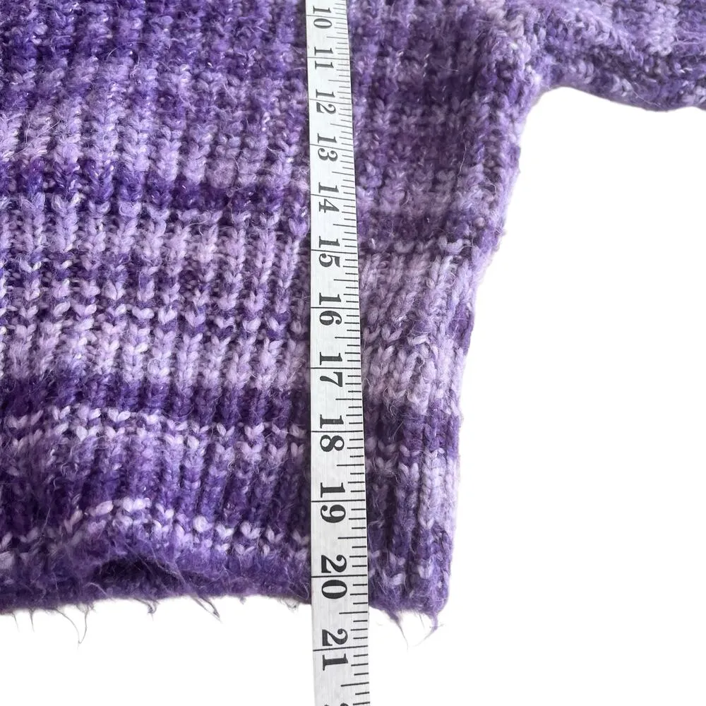 Zara Purple Striped Chunky Knit Mock Neck Pullover Sweater Size Small - Image 7