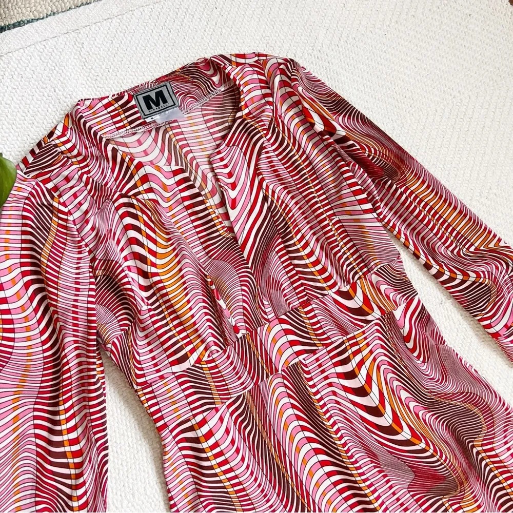 90s Vintage Retro Psychedelic Abstract Print Red Mini Dress - Image 7