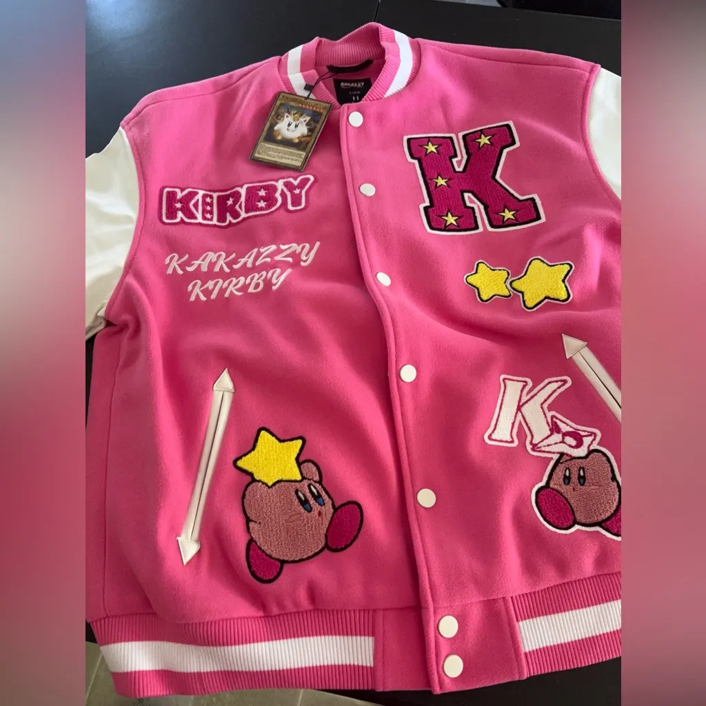 Pink Varsity Jacket with Star Patches Size XL - Image 4