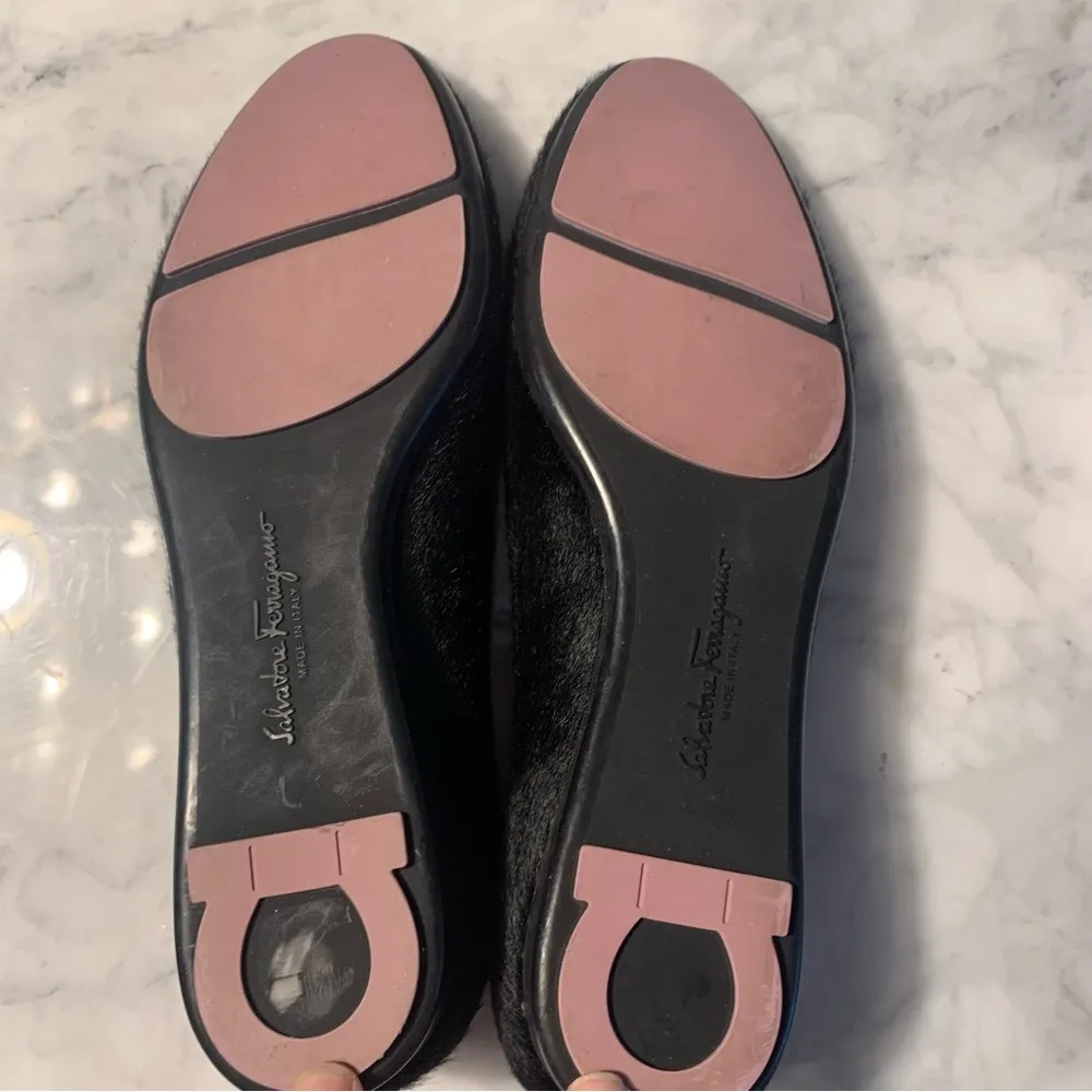 Salvatore Ferragamo Solid Black Calf Hair Loafers Flats Size 5 1/2 B EUC - Image 6