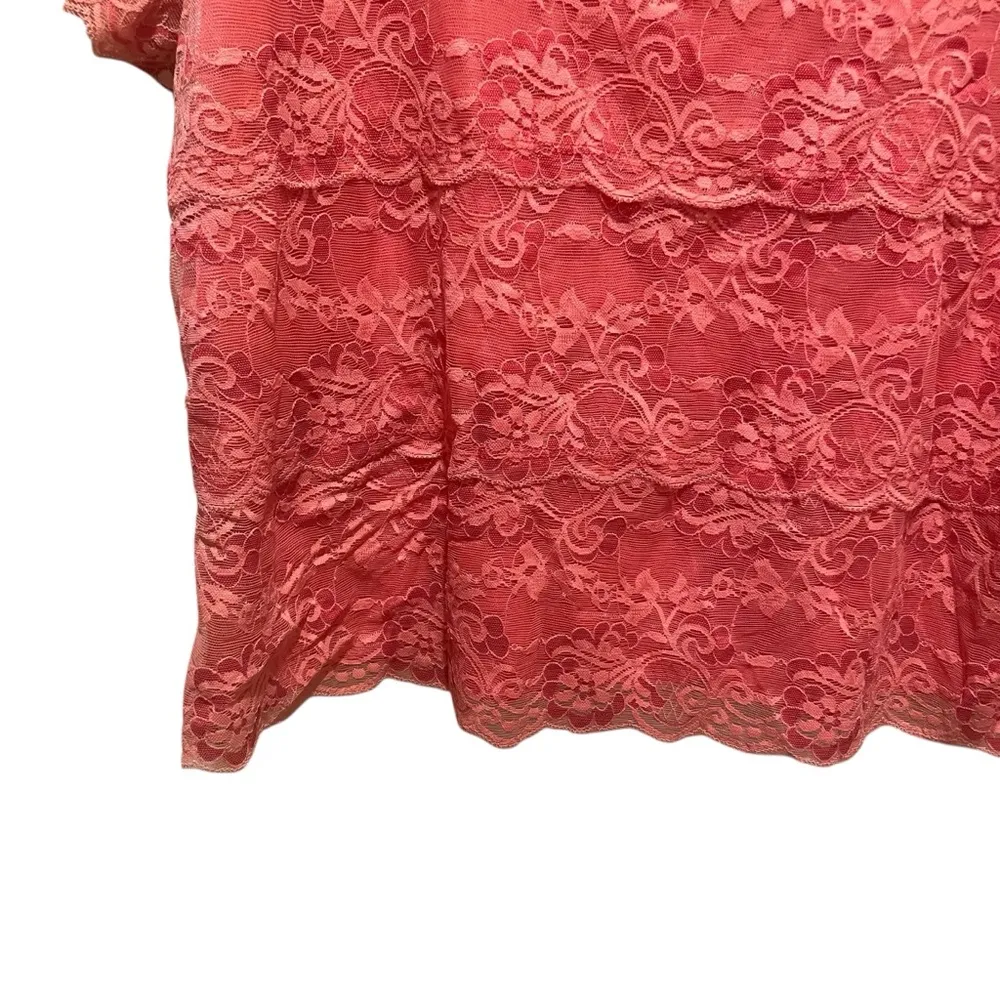 Coldwater Creek Coral Lace Top Women’s Plus Size XXL Short Sleeve Lined - Image 2