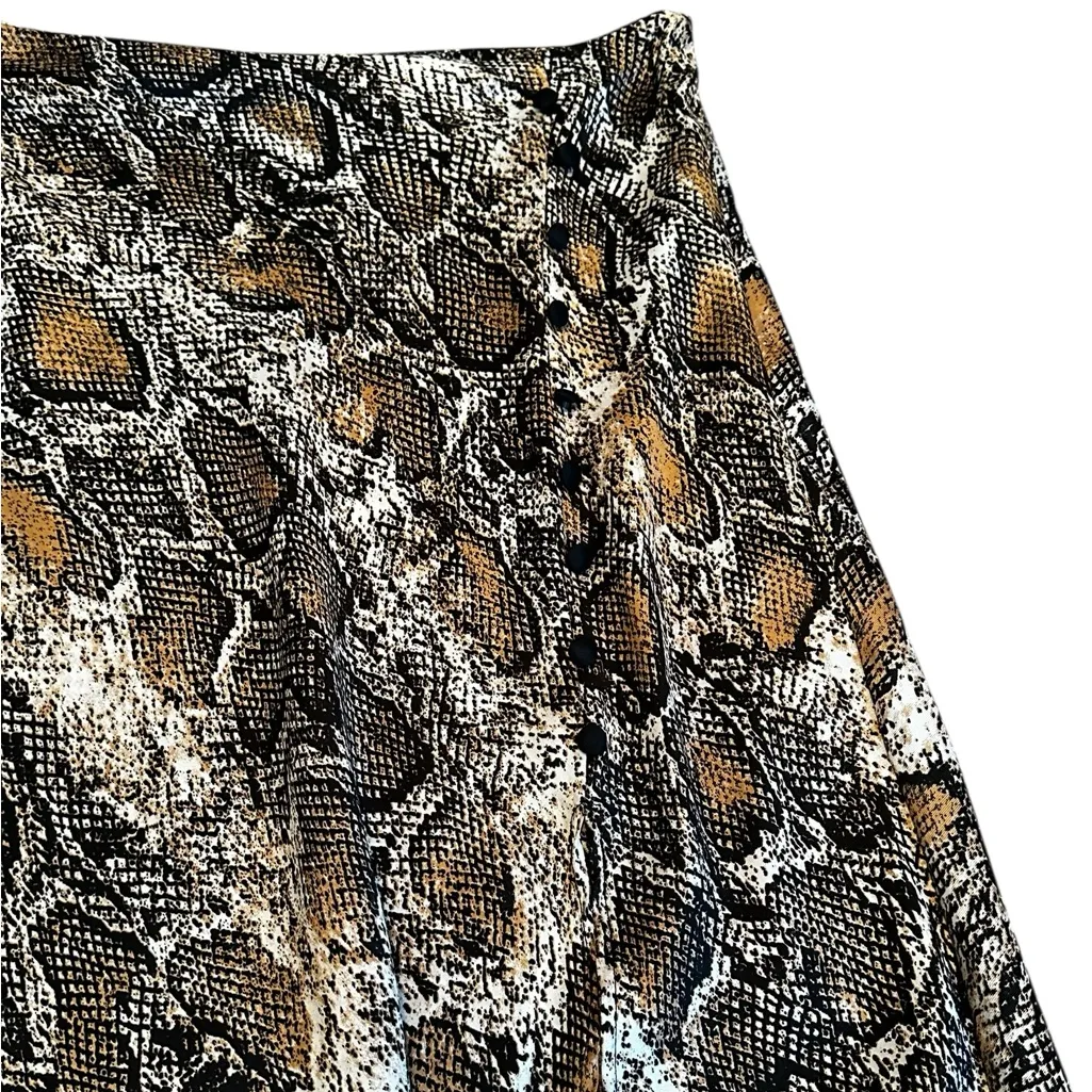 Zara Snake Print Midi Slip Skirt Front Slit Button Detail Casual Size Small - Image 3