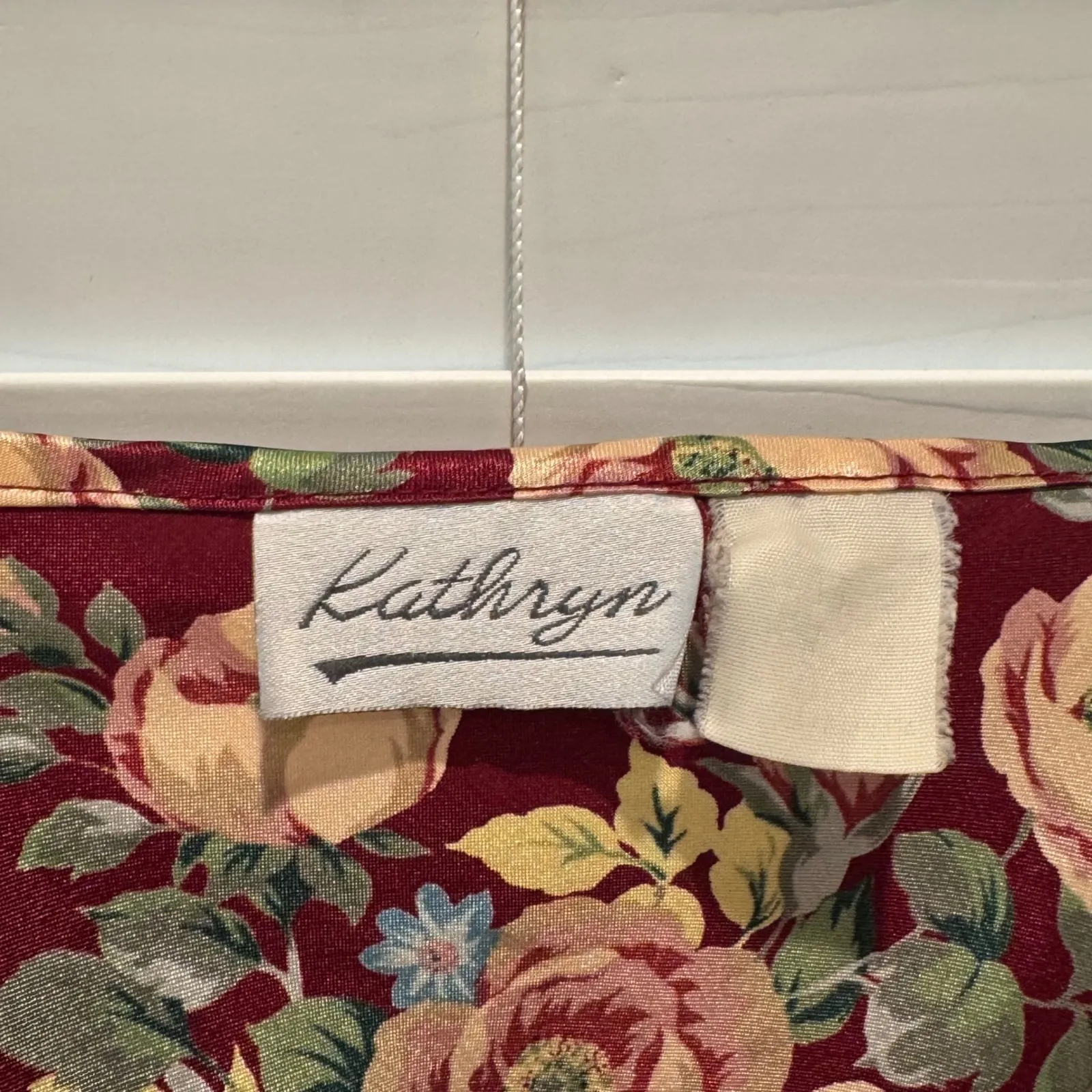 Kathryn‎ Floral Satin Burgundy Mini Slip Dress vintage Lingerie Approx Sz s Red - Image 7