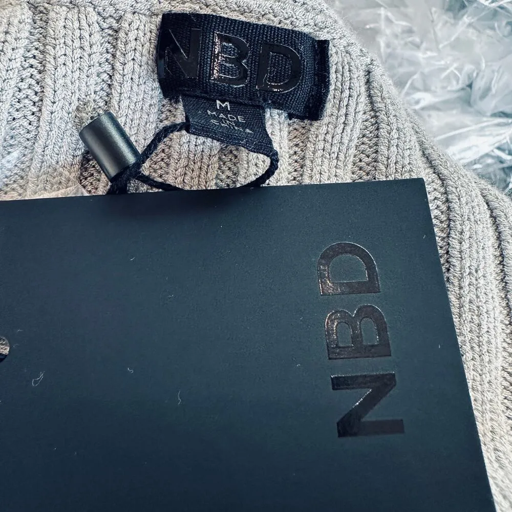 NBD Gray Off Shoulder Cropped Sweater MEDIUM Knot Ribbed Designer Revolve $188 - Image 8