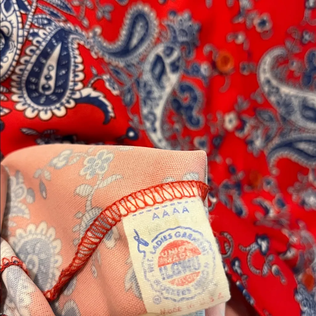 70’s Vintage Floral Paisley Pointed Collar Button Up Blouse Shirt Long Sleeve Size M - Image 4