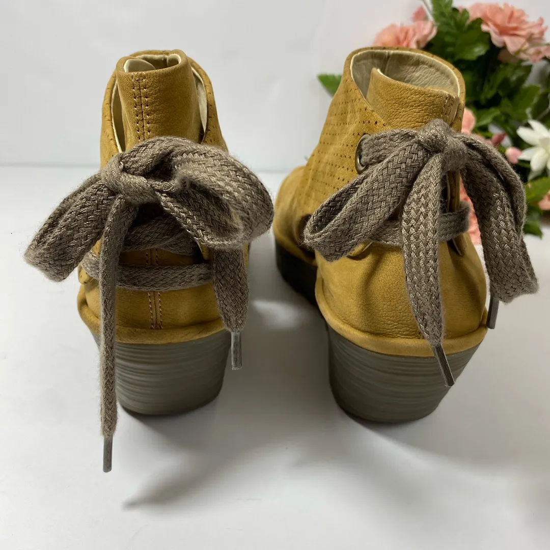 Fly London “Yull” Mustard Platform Wedge Booties - Image 2