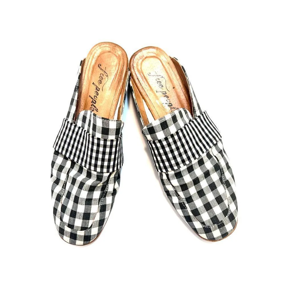 Free people plaid mule sandals womens black white romantic chic boho EU37 US6.5 - Image 4