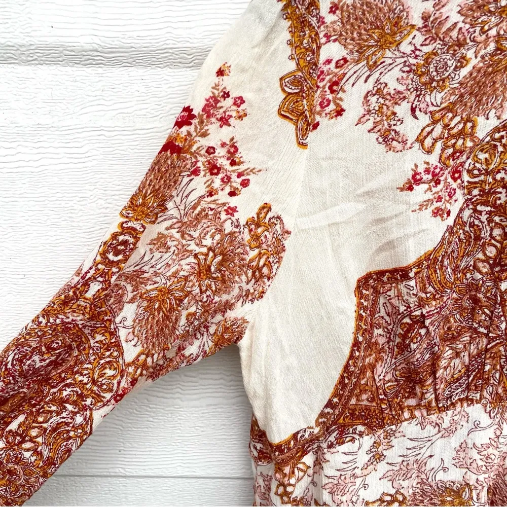 Free People Womens Dress Tunic Lady Luck Liberty Floral Tie Neck Medium - Image 8