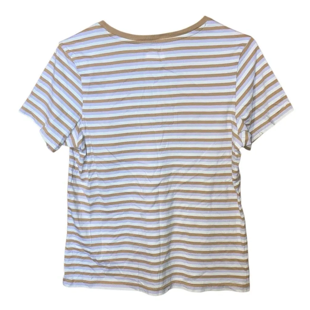 Pact women’s medium Organic Cotton Softspun V-Neck Striped Short Sleeve Top #128 - Image 2