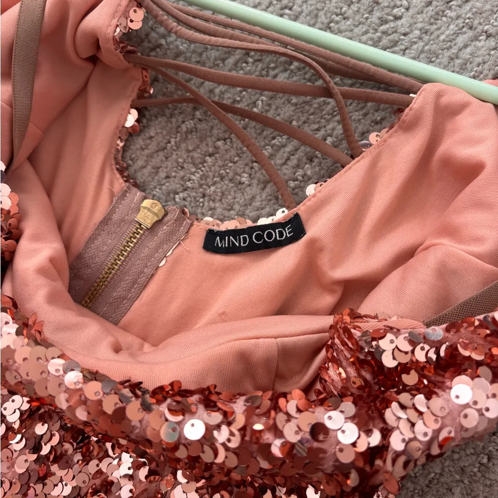 Mind Code Sparkling Copper Mini Dress - Image 5