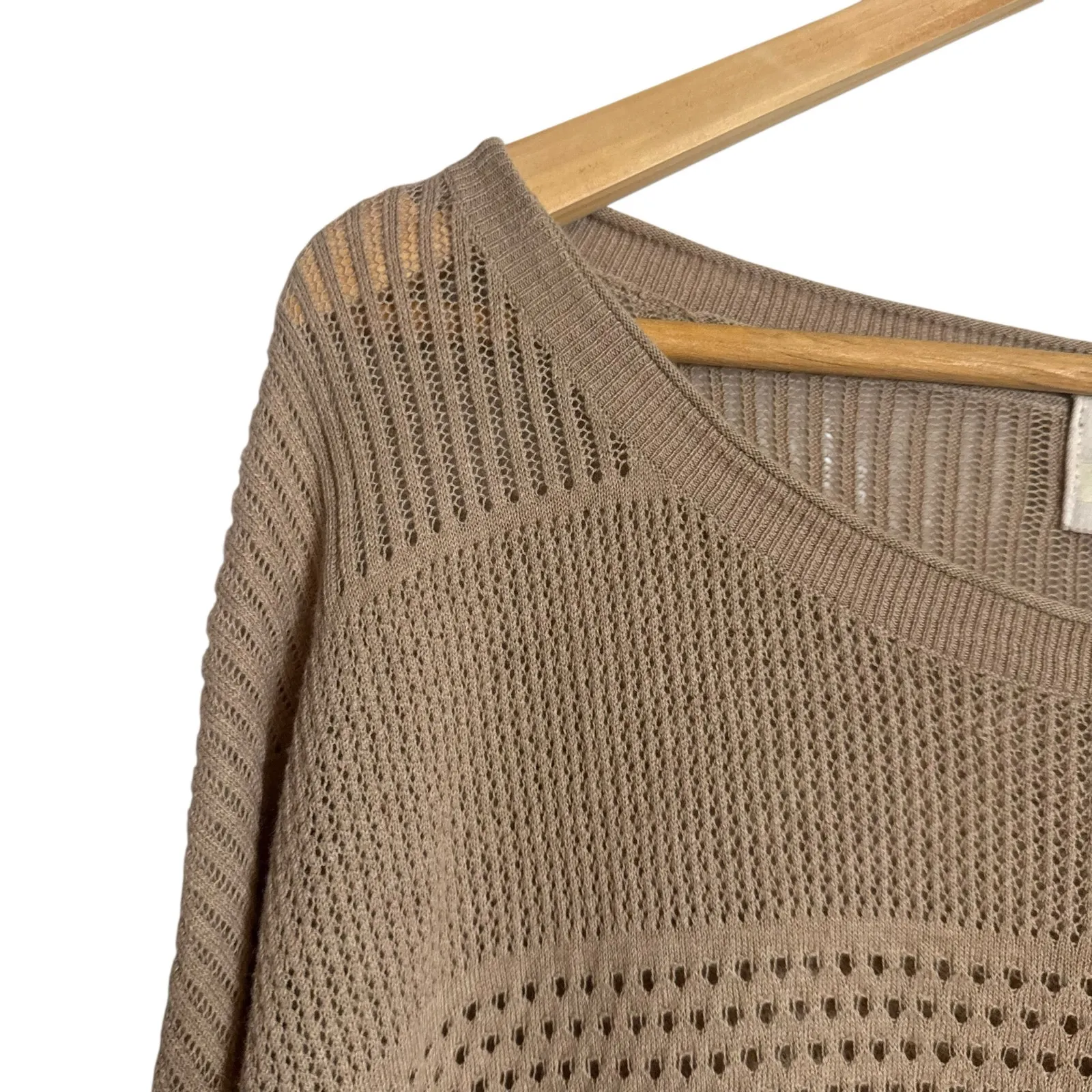Yoon Beige Cotton Cashmere Blend Pointelle Knit 3/4 Sleeve Tunic Sweater Size L Brown Size L - Image 7