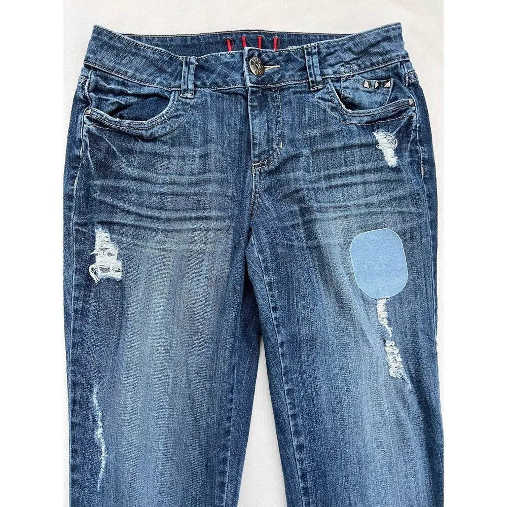 Elle Mid-Rise Skinny Boyfriend Patchwork Straight Leg Jeans Size 10 - Image 2