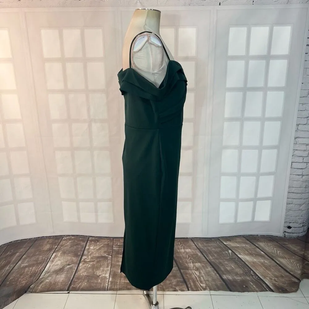 Windsor Green Pleated Off The Shoulder Slit Back Lined Midi Dress Size XL - Image 7