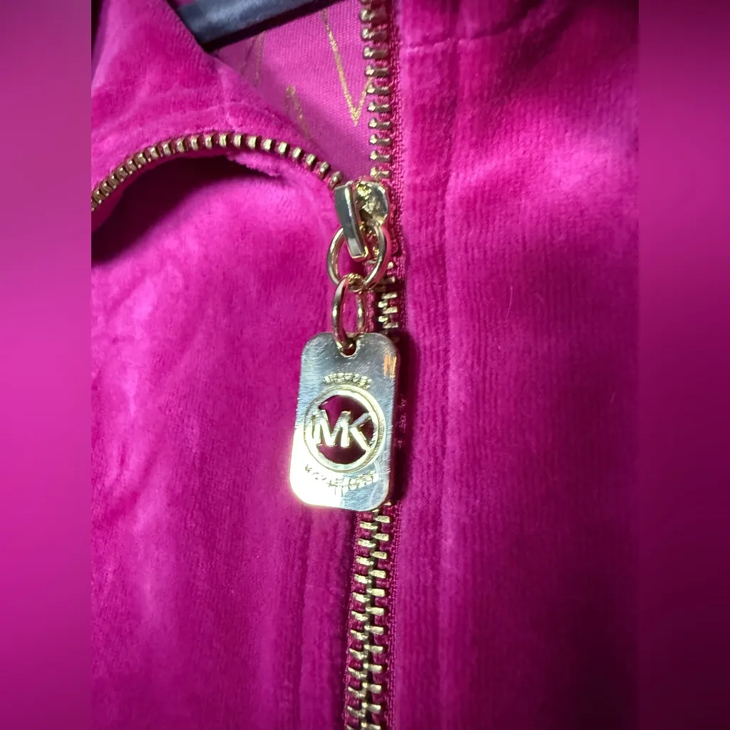 Michael Kors Hot Pink Velour Zip Up Jacket Small - Image 5