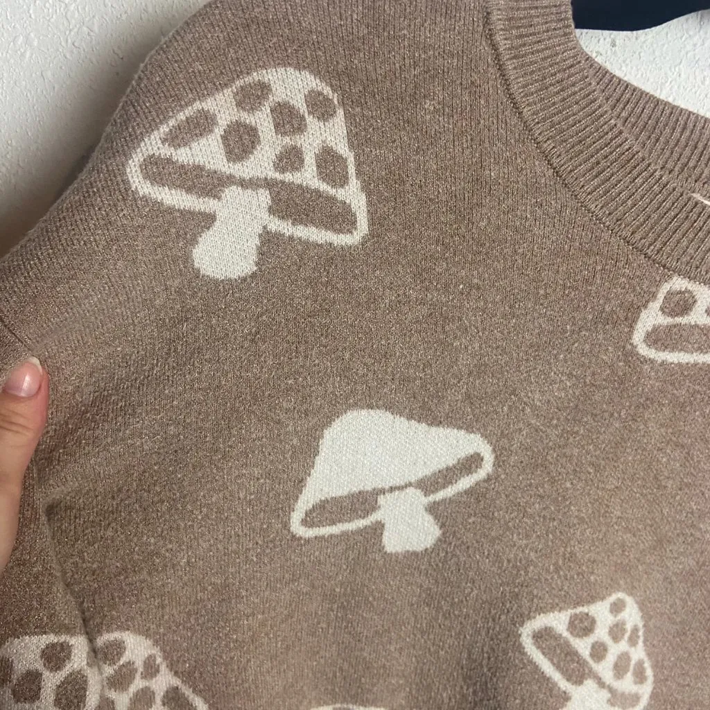 Hippie Rose Size Small Cropped Mushroom Sweater Brown Fairy Casual Neutral Boxy - Image 5