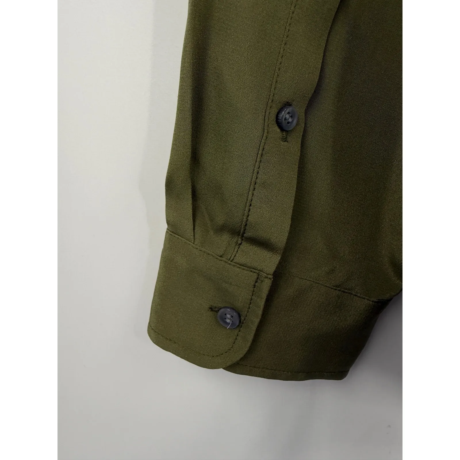 J.Crew Silk Button Down Shirt Olive Green Long Sleeve Classic Fit Women Size 14 - Image 9