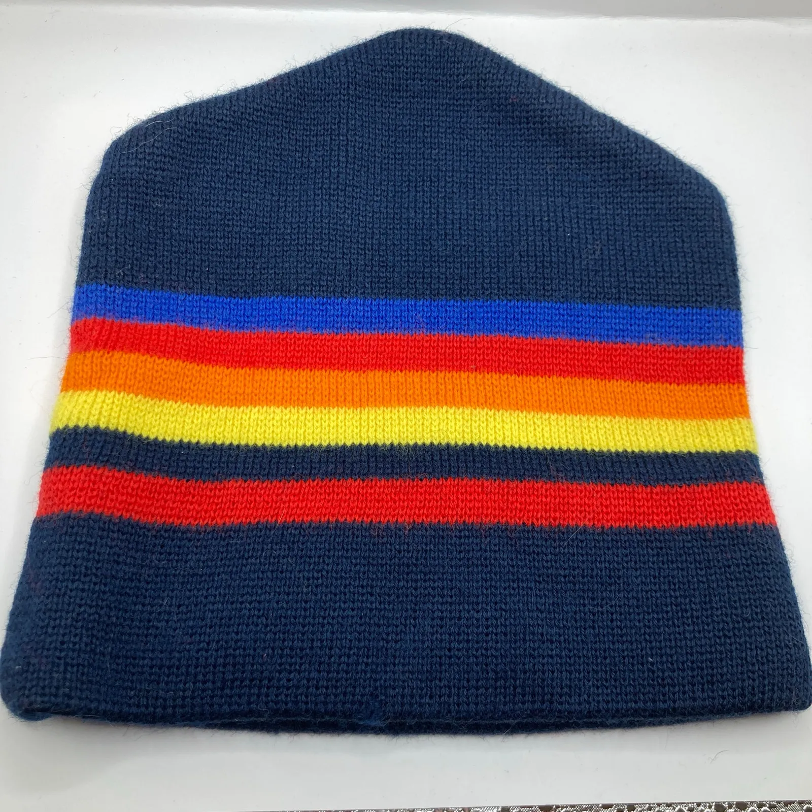 Unbranded Adult S/Youth L Blue Retro Stripe Knit Beanie FLAW Ski Outdoors Trail - Image 3