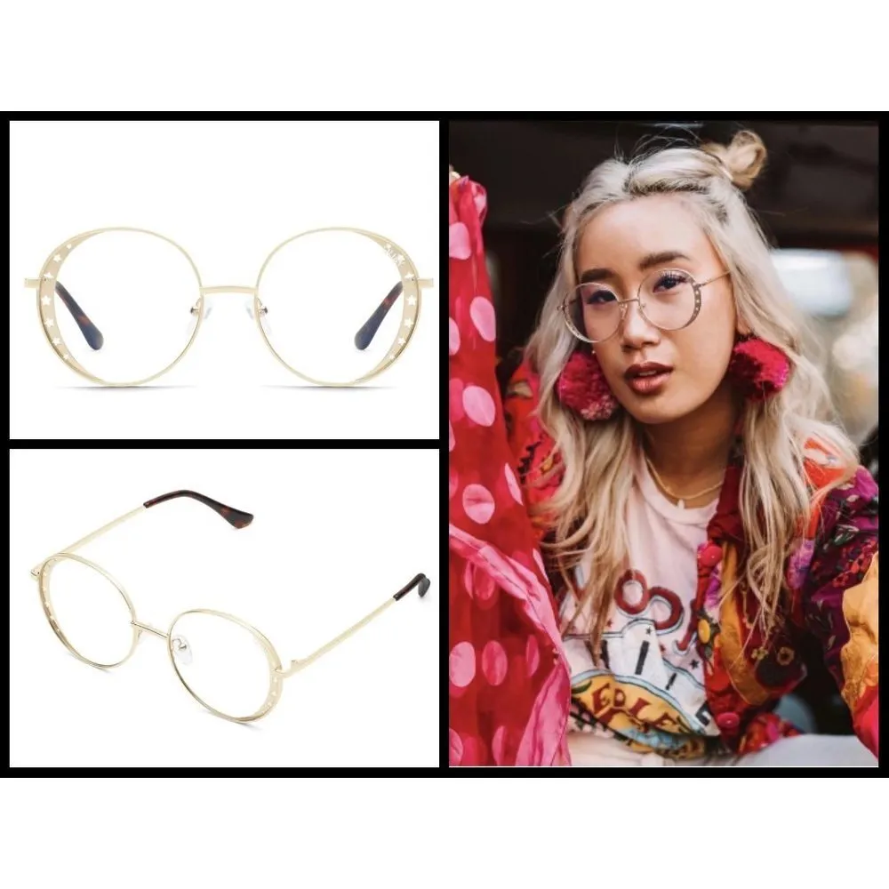 💕QUAY💕 Seeing Stars Sunglasses Gold/Clear Blue Light NWT Gradient Round UV - Image 3