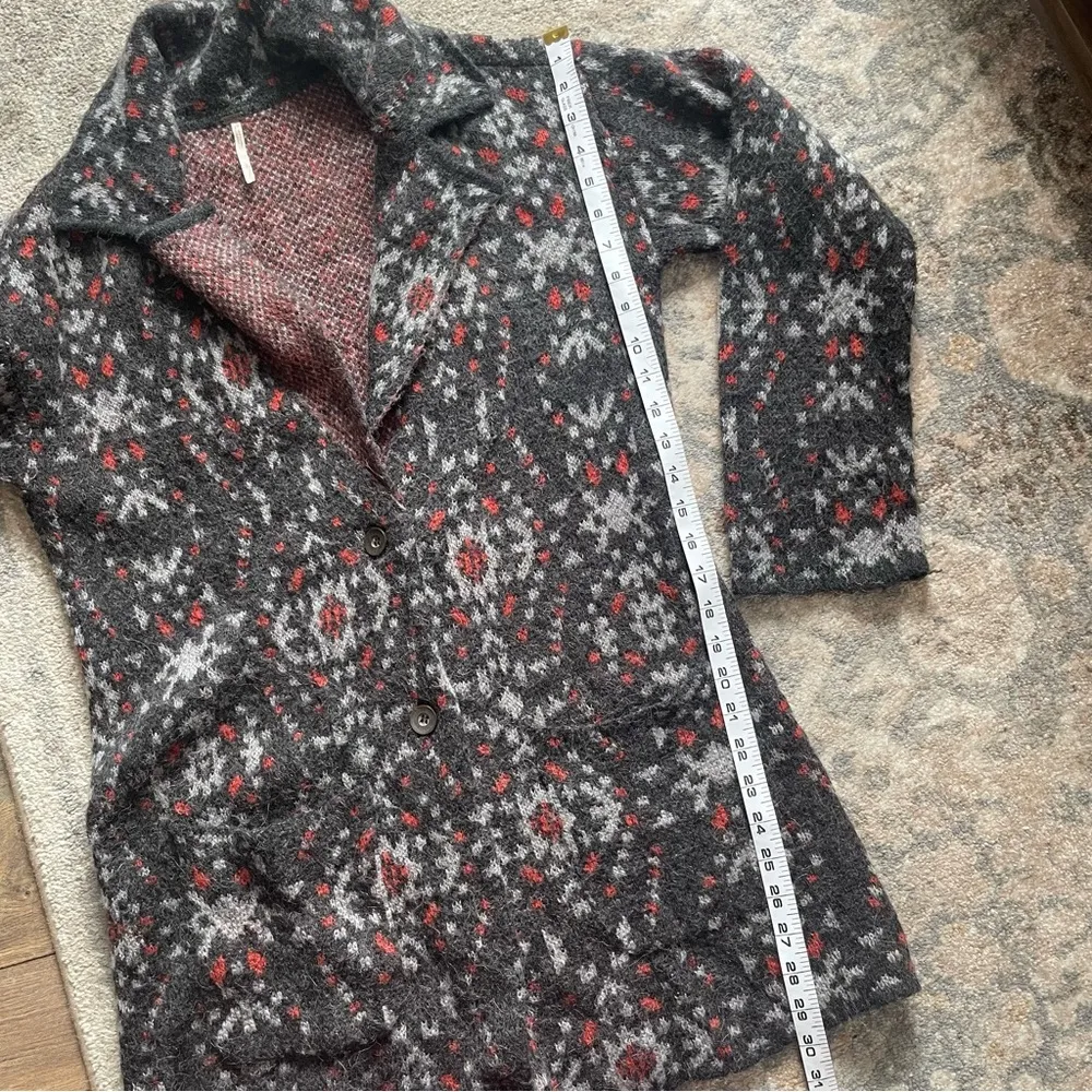 Free People Cozy Wool Bohemian Grunge Aztec Print Long Cardigan Sweater - Image 8