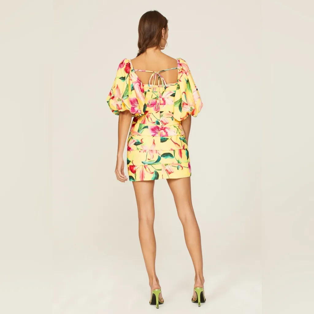 PatBO Laelia Puff Sleeve‎ Mini Dress 10 Yellow - Image 3