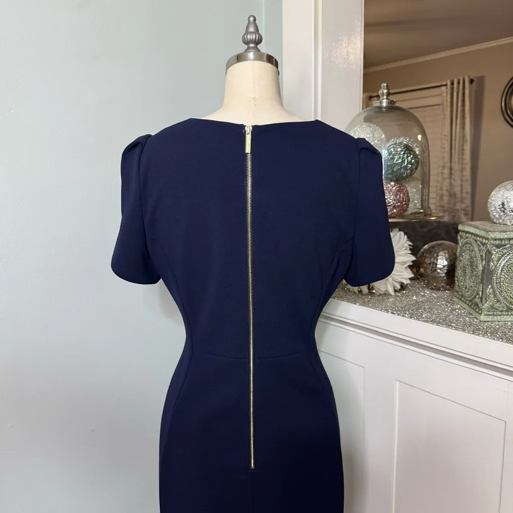 Calvin Klein Tulip Sleeve Sheath Dress Navy Blue Size 10 - Image 7
