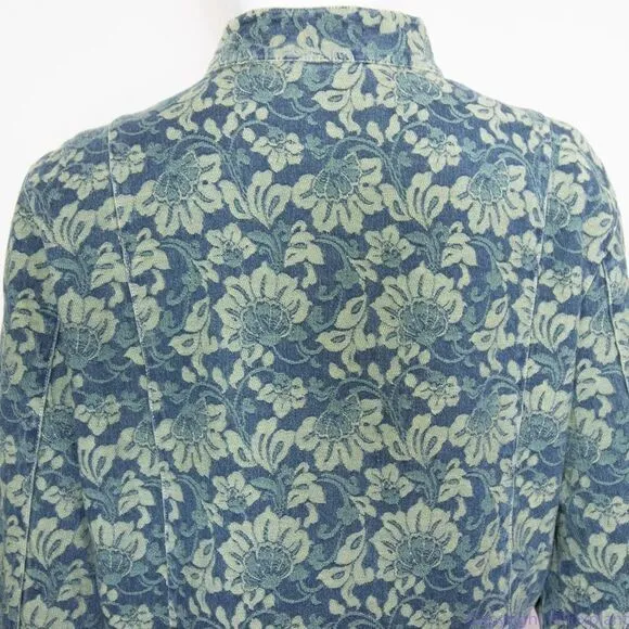 Marsh Landing 100% cotton floral‎ print green blazer, size L - Image 8
