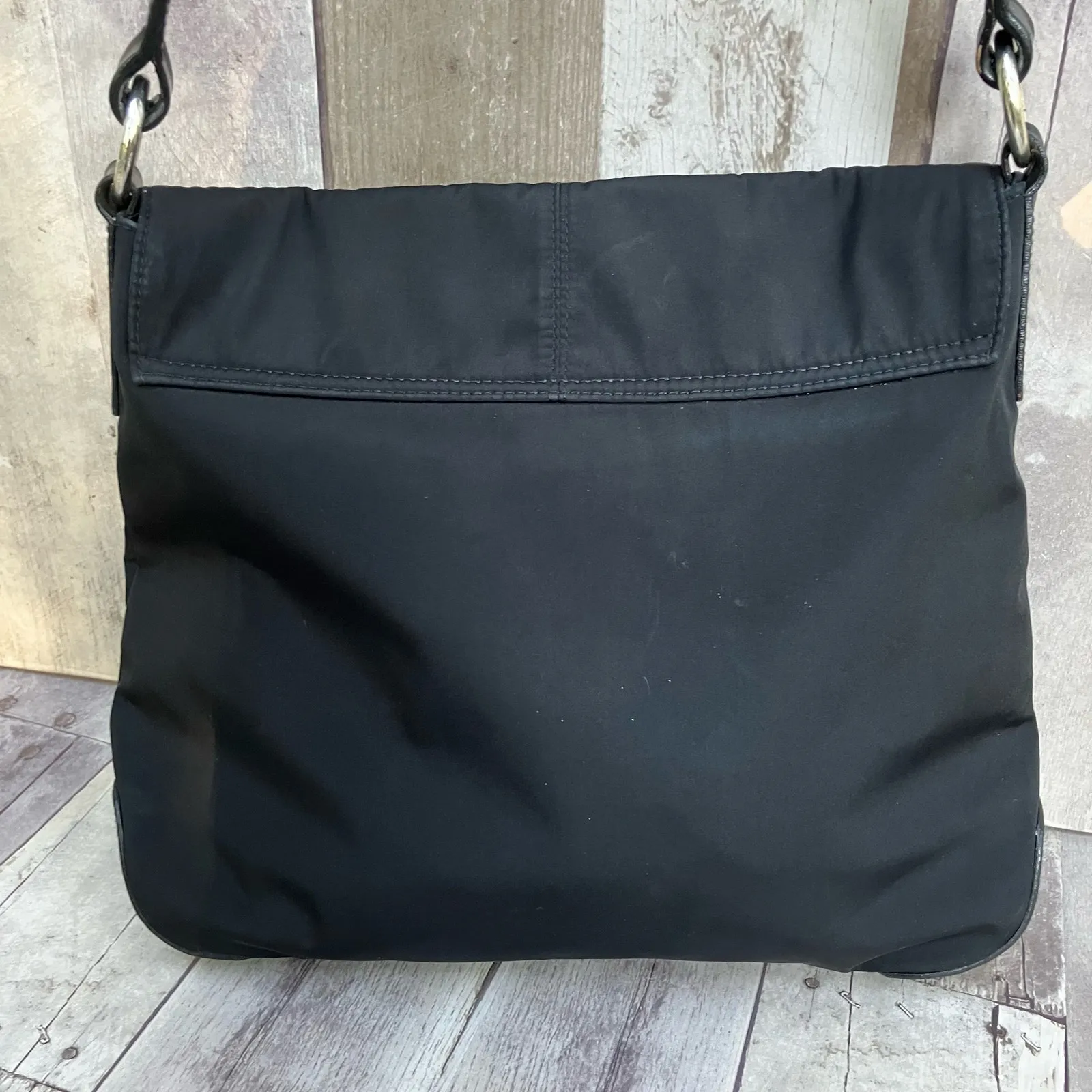 Ralph Lauren Purse Nylon Leather Messenger Crossbody Mock Croc Preppy Old Money Black - Image 3