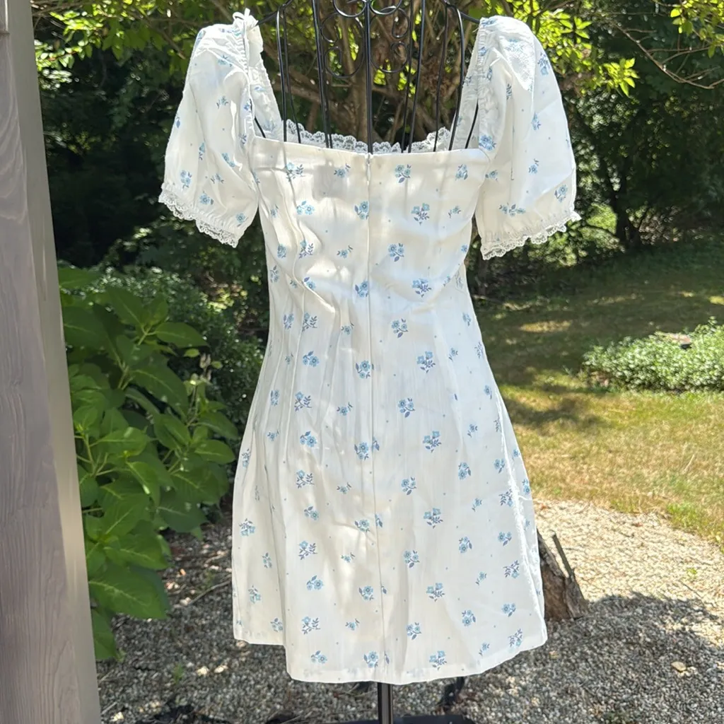 Princess Polly, white and blue floral short sleeve square neck dress - Image 3