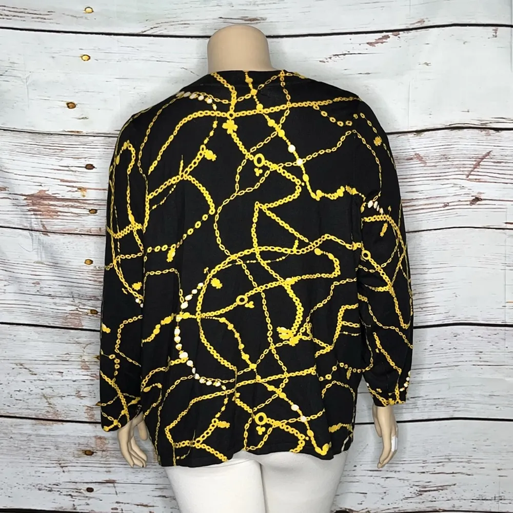 Laura Ashley Woman NWT Sz 2X Black - Golden Glamour Silk Blend Sweater Cardigan - Image 3